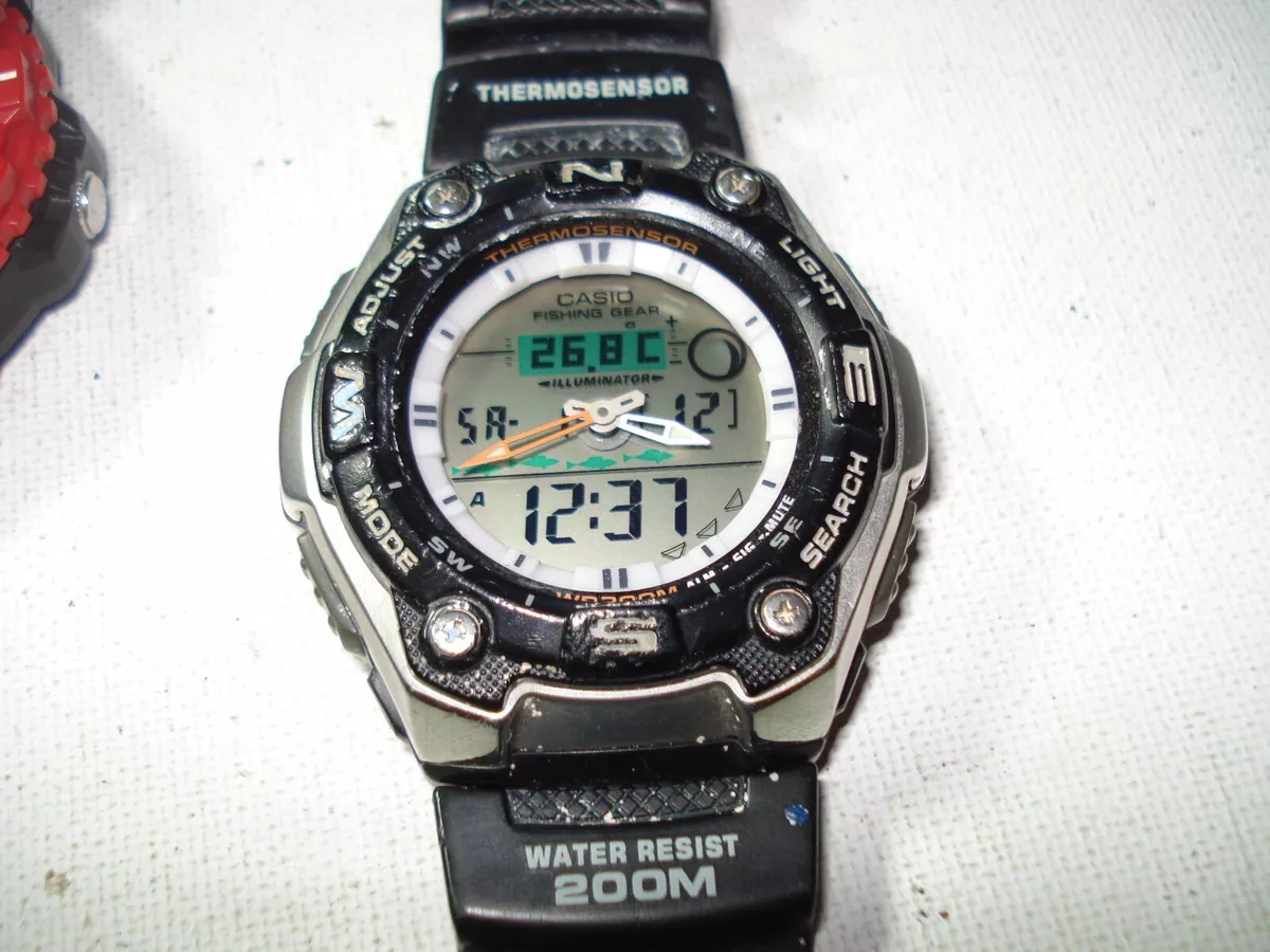 RARE MEN'S FISHING GEAR THERMOSENSOR CASIO SPORTS DIVERS WATCH 200M WEIGHT  MEMO