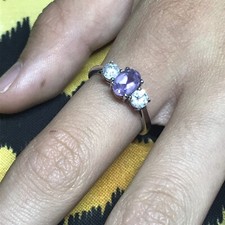 Size 7 Amethyst  Cubic Zirconia ring 925 Sterling Silver