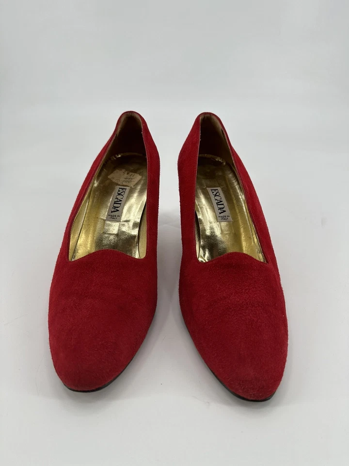 ESCADA BY MARGARETHA LEY LUJOSO ROJO GAMUZA 3" TACONES ITALIANOS MUJER TALLA 9.5B Foto 3 de 4
