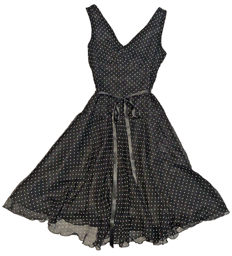 Eliza J Women Fit Flare Silk Dress Size 10 Black White Polka Dot Lined VNeck NWT - Picture 7 of 12