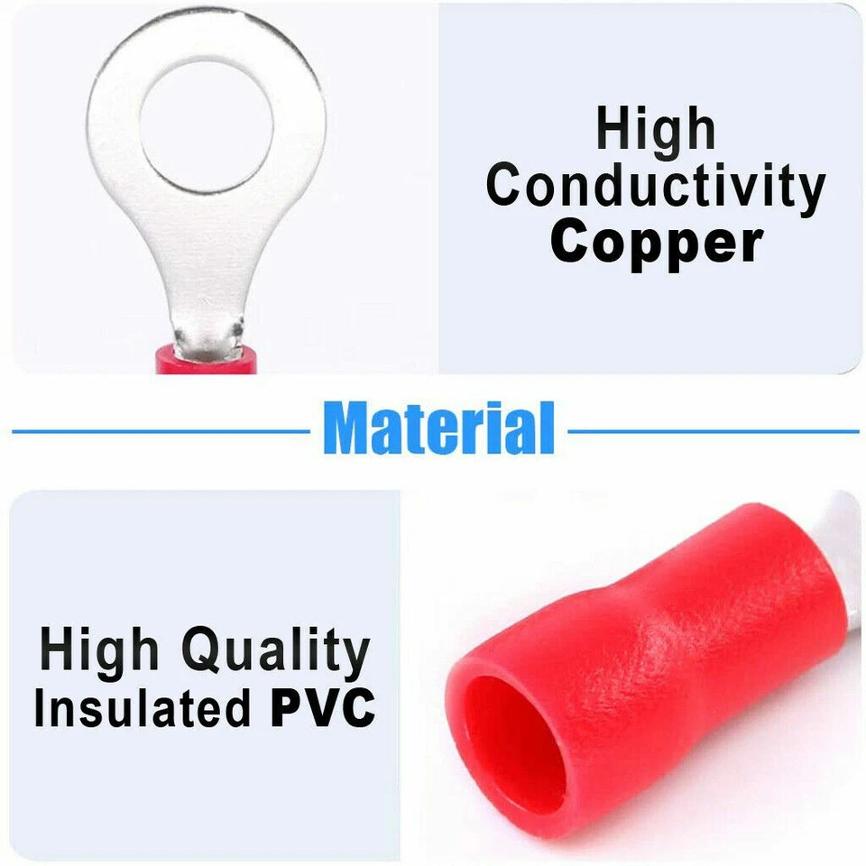 200-50Pcs RV1.25-6 Ring Insulated Wire Connector Electrical Crimp Terminal Red - Image 3 of 4