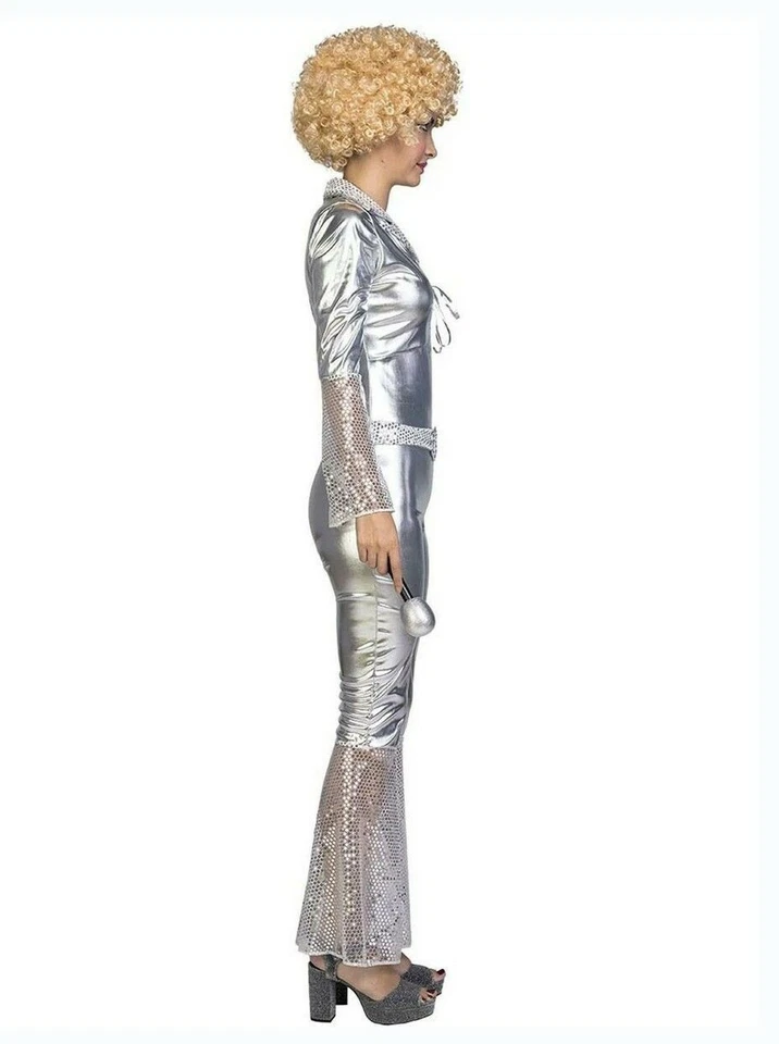 Deluxe Ladies Dancing Queen 1970's 70s Costume 70's Disco Silver Groovy Jumpsuit - Image 3 of 4