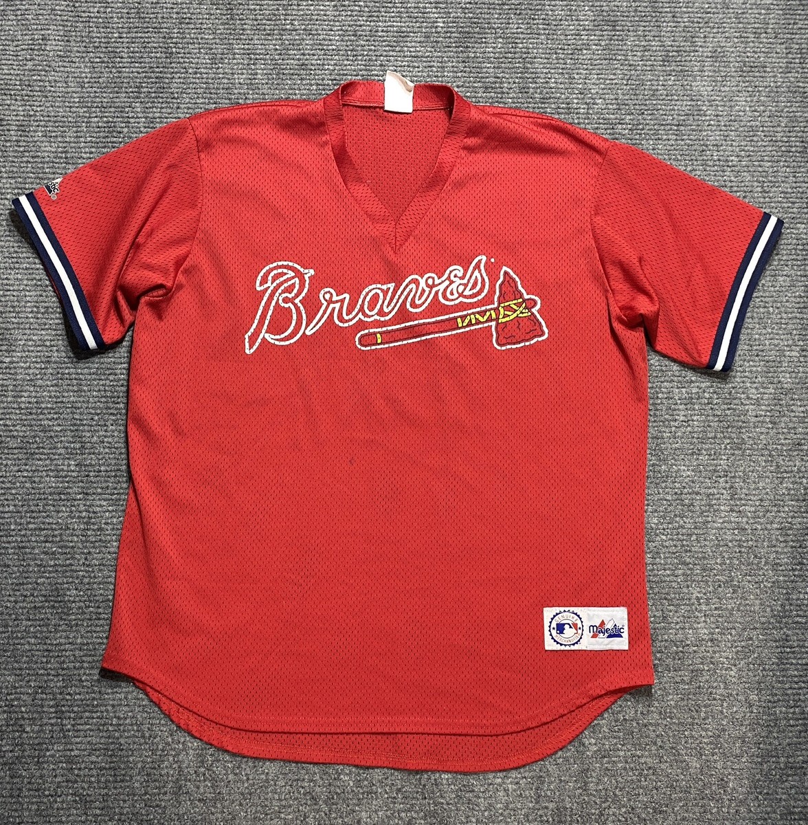 90s majestic マジェスティク アトランタ ブレーブス ゲーム シャツ Vintage Majestic Atlanta Braves Jersey Mens XL Red MLB Baseball