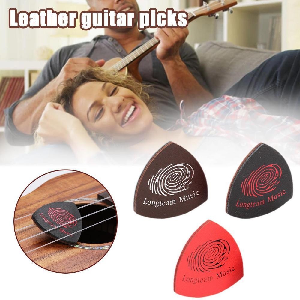 3pcs Genuine Leather Guitar Picks Ukulele Bass Plectrum Cowhide Colorful O D9N6