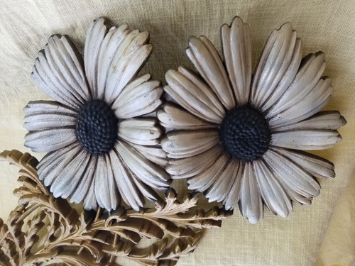 Vintage MCM Pair Burwood Products #4655 Daisy Flower Flora 24" Wall Hanging Set - Afbeelding 4 van 9