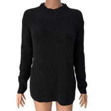 Loft black cotton blend ribbed mock neck sweater size S