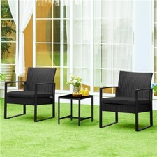 3-Piece Patio Set Rattan Chairs & Table Conversation Sets for House/Porch/Garden