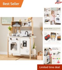 Imaginative Play Wooden Toy Kitchen with 18 Pcs Food Cookware Accessories