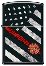 American Firefighter Flag with Firefighter Emblem Black Matte Zippo Lighter
