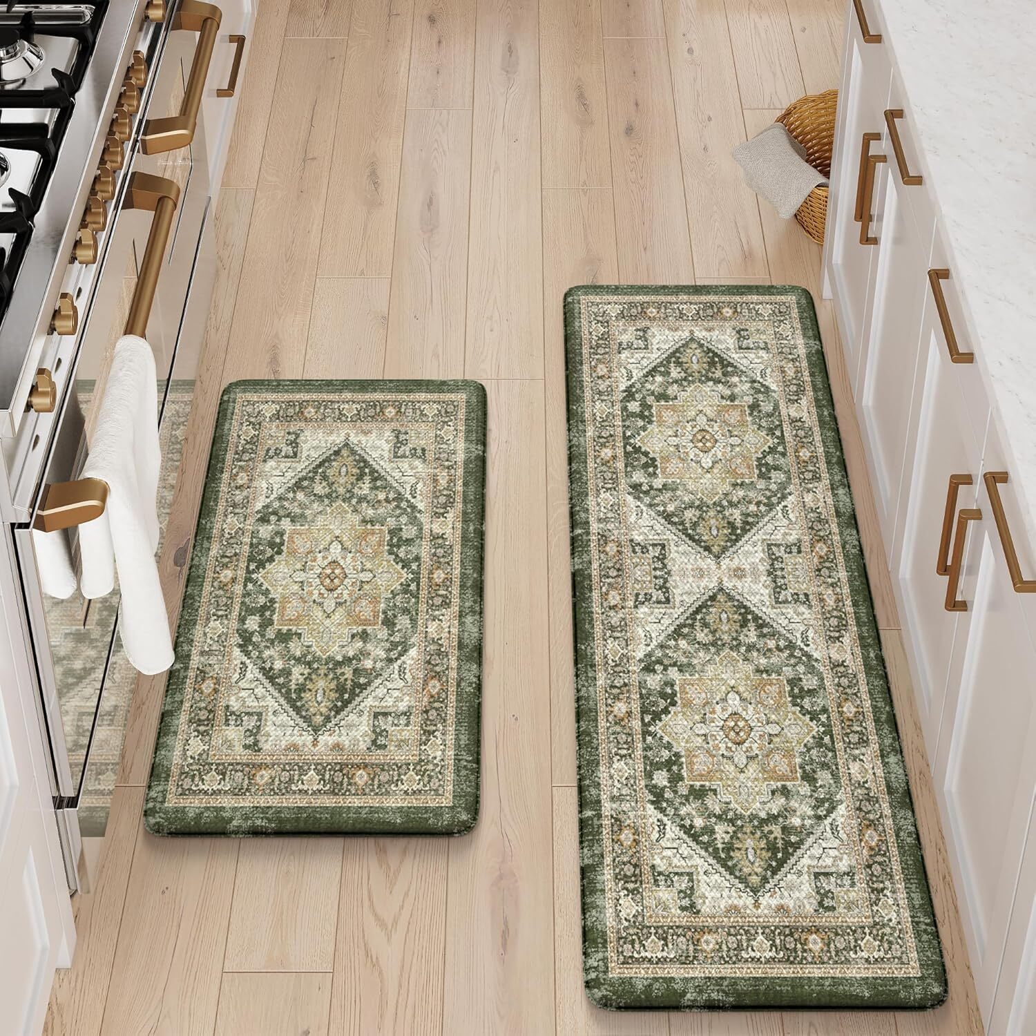 Non-slip anti-fatigue kitchen mat set of 2 green waterproof memory foam floor mats