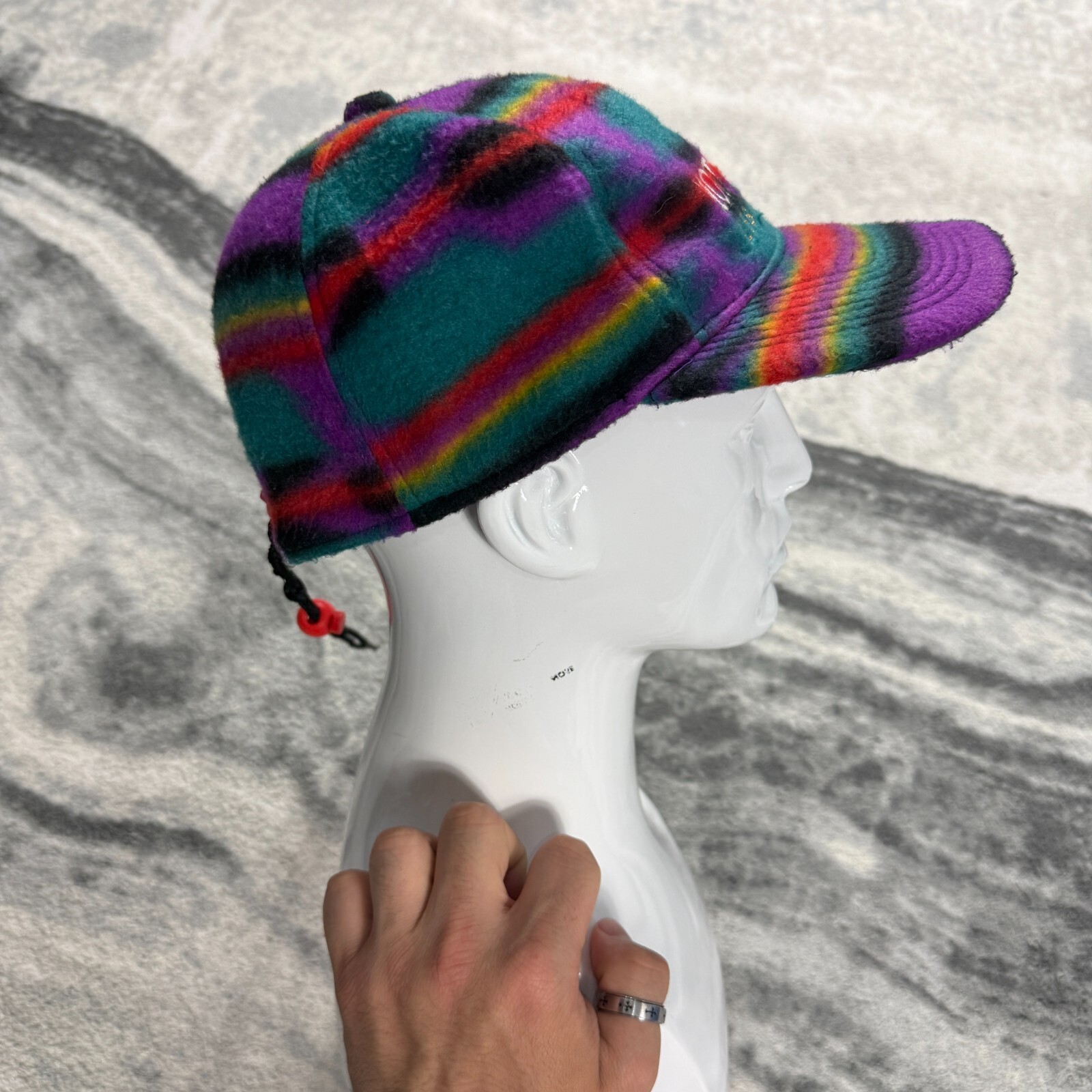 Vintage Montchavin Les Coches 90s Colourful Ski Drawstring 5-Panel Fleece Cap image 4