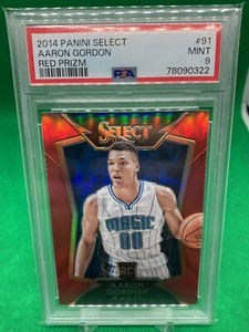 2014-15 PANINI SELECT #91 AARON GORDON RC RED PRIZM ROOKIE #145/149 PSA 9 MINT