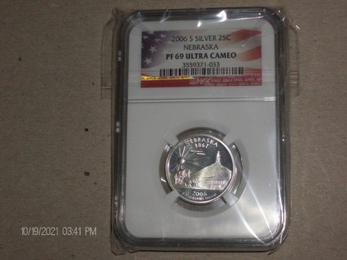 2006 S SILVER NEBRASKA NGC PF69 ULTRA CAMEO STATE QUARTER (FLAG HOLDER LABEL)