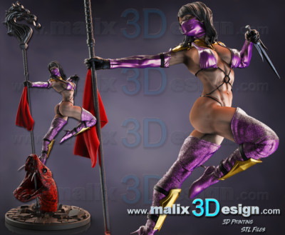 MILEENA, MORTAL KOMBAT, 1/4-1/24, FIGUR, FAN ART, 3D-DRUCK, STATUE, SANIX3D, MFW