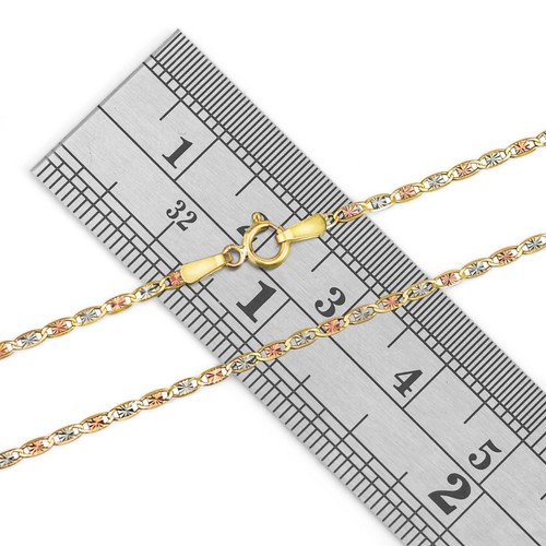 14k Tri-Color Valentino Solid Gold Chain DiamondCut Yellow White Rose 1.5mm 22" - Picture 5 of 5
