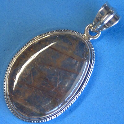 P434C Sterling Silver Ovall Rutilated Quartz Pendant Cabochon Charm New Solid925