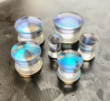 PAIR Iridescent Glass Double Flare Plugs Gauges Body Jewelry 