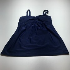 Navy Blue Tankini Top Gathered Flowy Adjustable Strap Built-In Bra Womens Medium