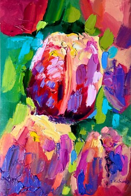 ORIGINAL unstretched oil painting Tulip art Flower floral artwork Tulips 8x12''