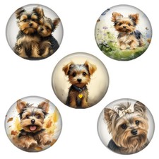 SET OF 5 Yorkie Magnets Watercolor Art Prints Autumn Leaves Summer Flower Garden