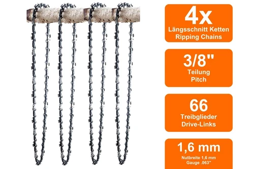 4 Längsschnitt Sägeketten passend für Stihl MS660 | 45cm 3/8 66TG 1,6mm
