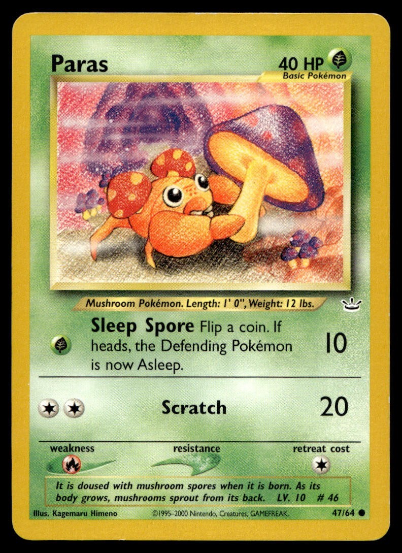 Paras 47/64 Pokemon Card Neo Revelation Common 40 HP Near Mint B119