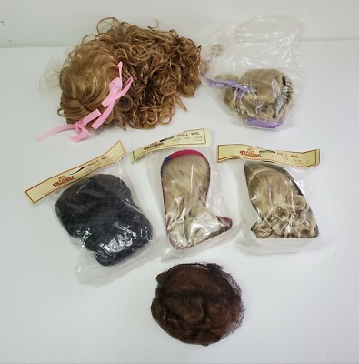 6 - Tallina's & Misc Doll Wigs Blonde Brown Black Curly Short Long Hair