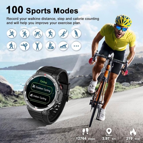 Wojskowy inteligentny zegarek dla mężczyzn (odbiór połączeń / tarcza) Wytrzymały taktyczny tracker fitness - Zdjęcie 10 z 20