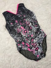 GK ELITE Gymnastics Leotard Adult Small AS MARVEL Superhero Gray Black Pink
