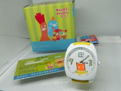 Naughty Naughty Pets cartoon Unisex KIEFER CAT White and Yellow  strap watch