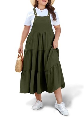 Plus Size Overall Dress for Women Jumper Dress with Pockets Summer Casual Adj...