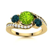 Three Stone Peridot  London Blue Topaz 925 Sterling Silver Gold Plated Ring
