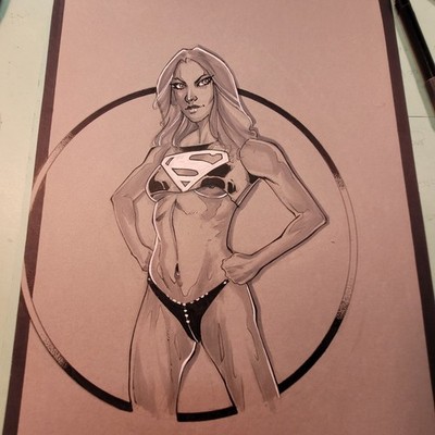 supergirl looking ready for action on 9x12 tone paper ink ink and marker