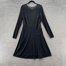 Halston Heritage Dress 8 Black Sheer Panel Elegant Fit Flare Cocktail