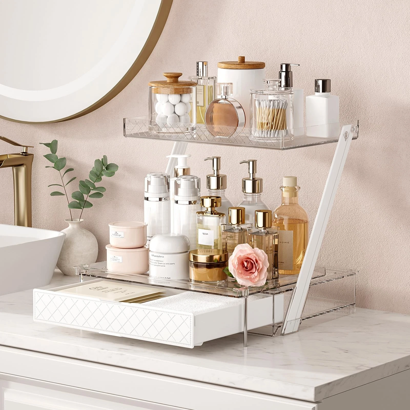 3-Tier Large Makeup Organizer with Drawers, Bathroom Counter Organizers,Perfu...