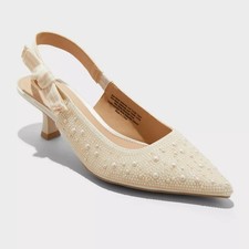 Women's A New Day Milan Pearl Slingback Heels Ivory Size 6.5 New With Tags