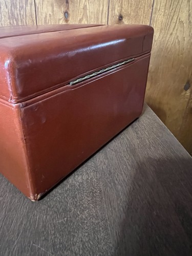 Vintage Shortrip Train Case Brown Cow Hide Leather Key Lock Jars Mirror - Picture 6 of 24