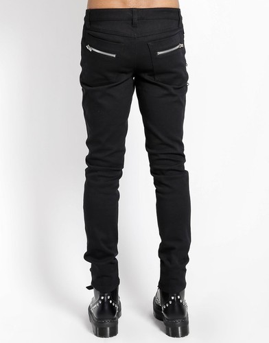 Gothic Biker Jeans - Slim Fit, Doppelreißverschlüsse, Stretch Denim, Unisex Style - Bild 3 von 4