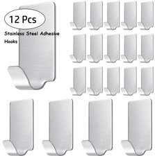12Pcs Coat Hooks Self Adhesive Heavy Duty Wall Seamless Stainless Steel Kitchen