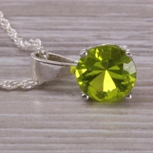 Certified 27 Ct+Natural Green Peridot Round Cut Solid Silver Pendant Gemstone