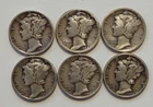 Mercury Dimes 1942 Lot of 6 Silver Circulated 10C Coins