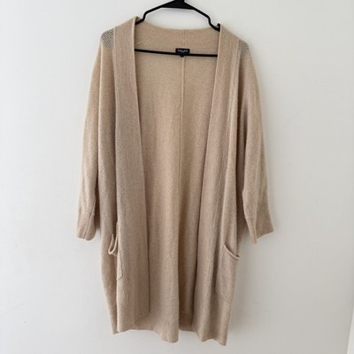 Splendid Cardigan Open Minimalist Cashmere Blend L Waffle Knit Boho Chic