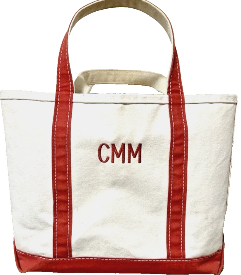 Vintage LL Bean Boat And Tote Red White Canvas Bag Approx 14"X12"X10" USA Made