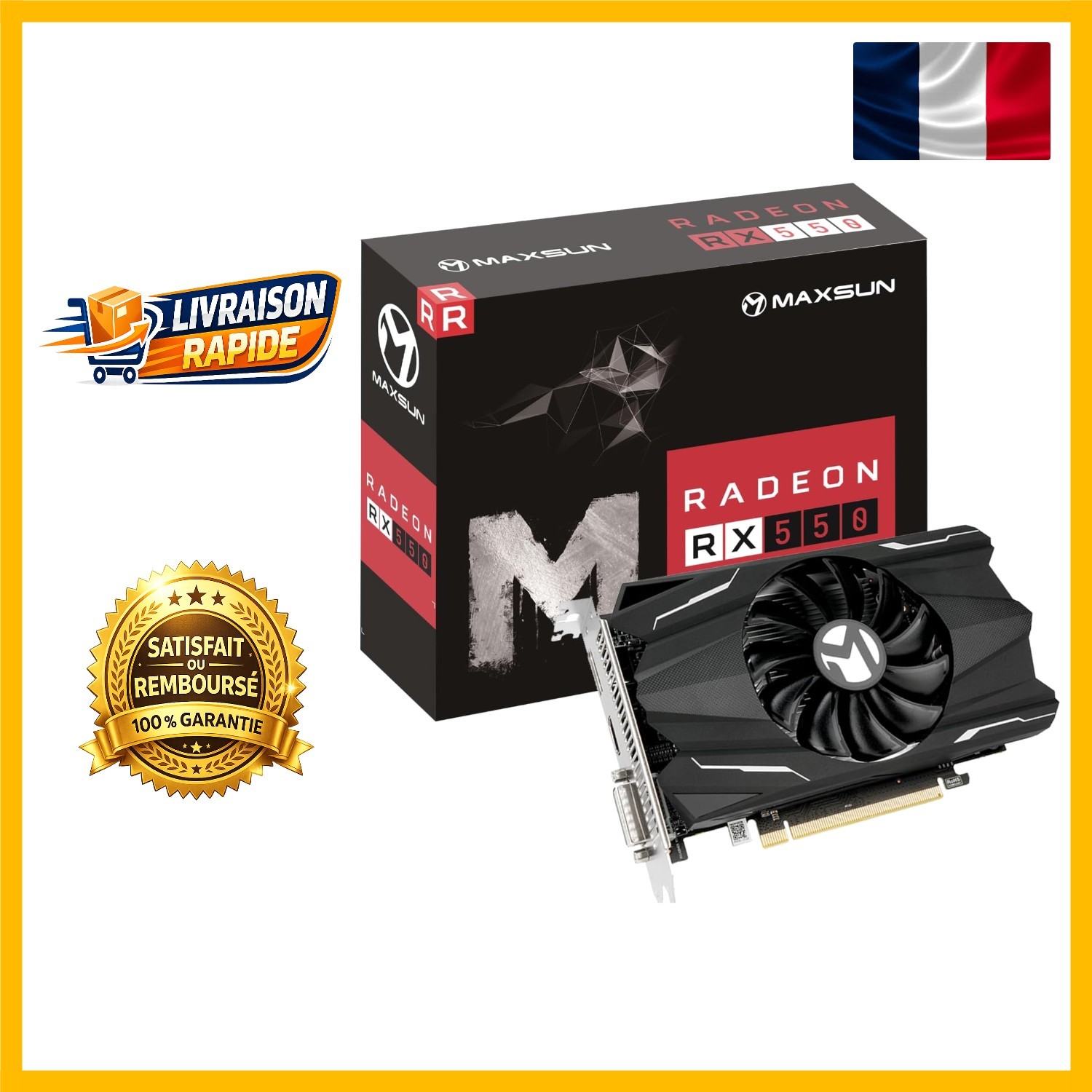 Carte graphique AMD Radeon RX 550 4 Go DisplayPort HDMI pour mise à niveau PC de bureau