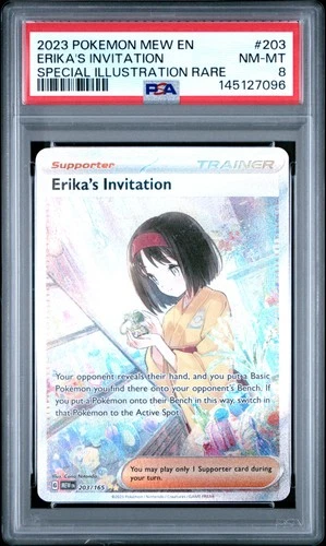 2023 POKEMON MEW EN-151 SPECIAL ILLUSTRATION RARE #203 ERIKA'S INVITATION PSA 8