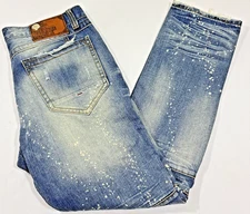 Heritage America Slim Straight Moto Jeans 36x33 Stretch Destroyed Denim Mens