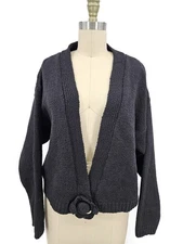VTG Ann Marie Hand Loomed Black Cardigan Sweater Womens One Size Cotton