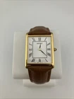 Vtg Seiko Men 25mm Watch Gold Tone White Tank Dial Roman Number 7N00-5C70 -RUNS
