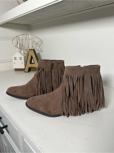 Steve Madden Ranco Fringe Ankle Boots Womens 8.5M Taupe Boho Western Booties