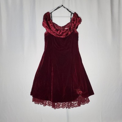 Karen Lucas For Niki Velvet Dress 16 Red Rose 60's Glam Whimsigoth Witchy HOCO
